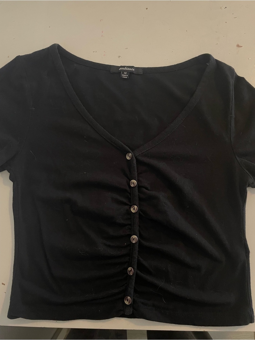Ambiance Black Button-Front V-Neck Crop Top